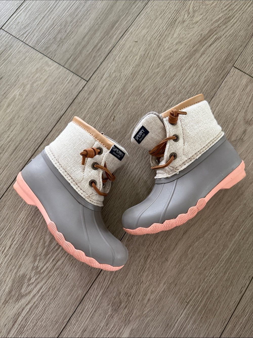 Sperry Kids Gray and Pink saltwater Waterproof Duck Boots girls size 10c